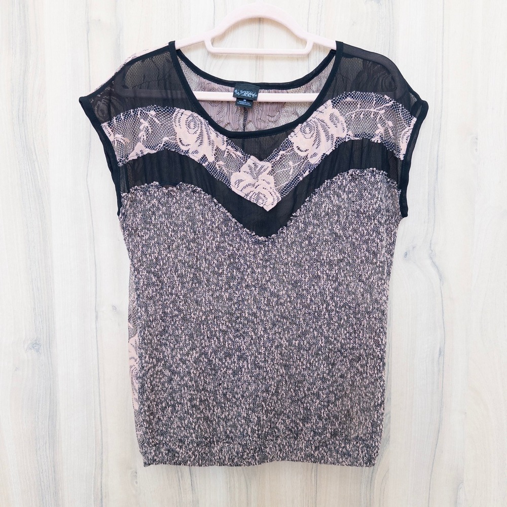 Daytrip Black and Blush Lace Accent Knit Top